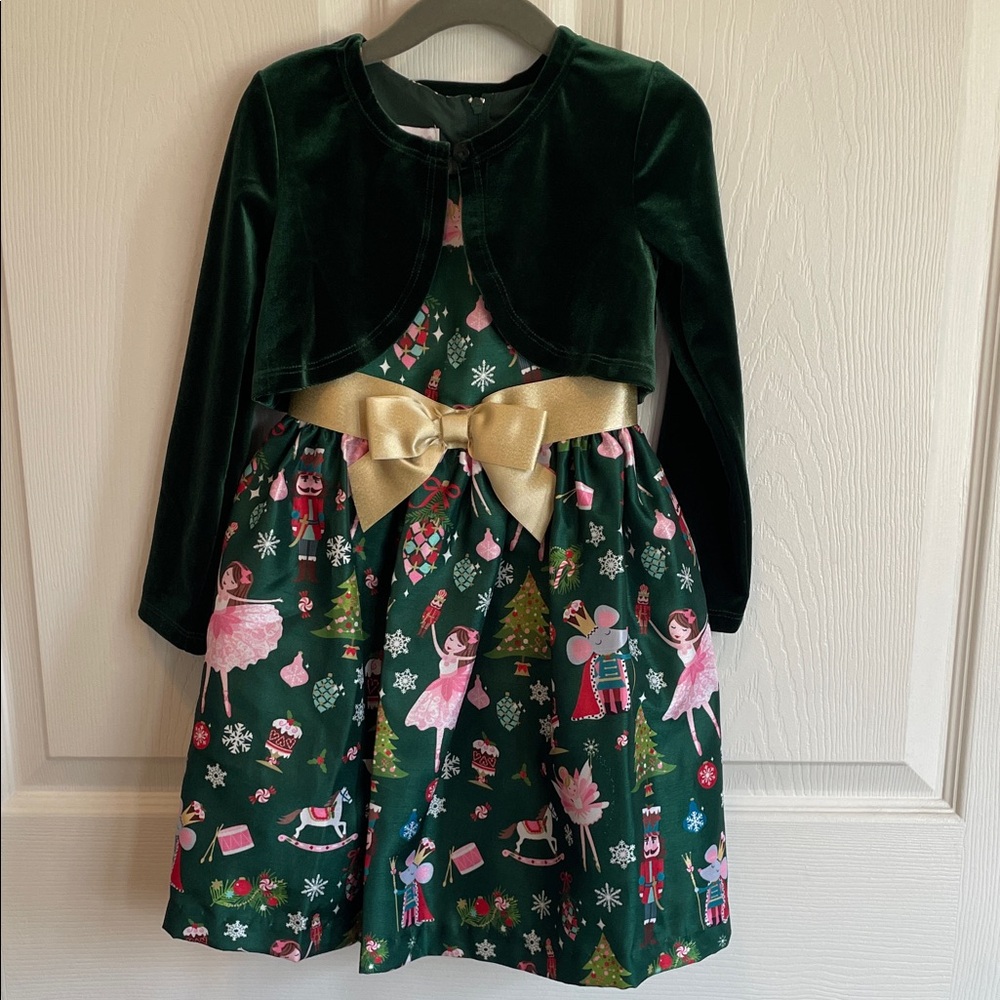 Bonnie Jean Green Dress with Gold Bow